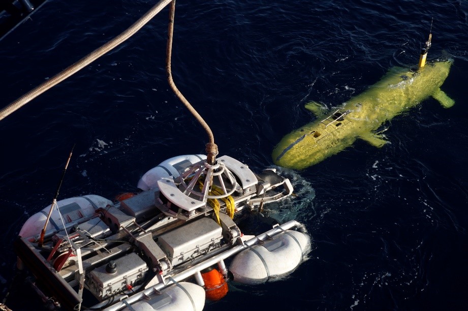 Vehicle Submarí Autònom (AUV) IdefX (IFREMER, França). Un dels aparells emprats per obtenir el relleu tridimensional de la falla. Imatge: Zoraida Rosselló (Azora films).