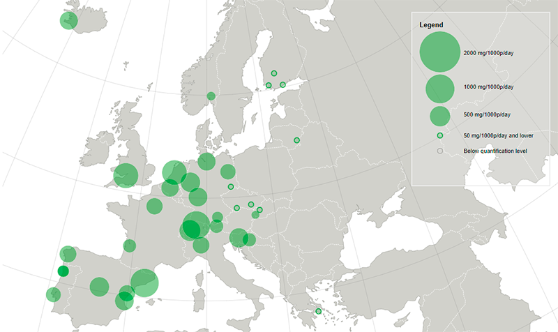Esquema del nivell de consum de drogues a les ciutats europees del macroestudi.