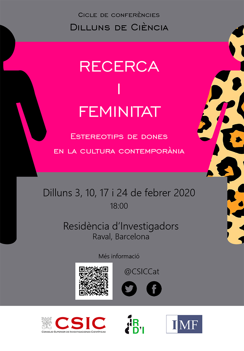 Cartell Investigació i feminitat. Estereotips de dones en la cultura contemporànea.