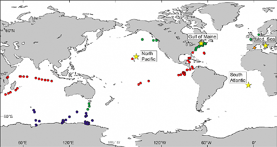 Mapa en el qual s'indica els punts on s'han recollit els bacteris seqüenciats.