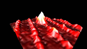 Imatge obtinguda en l'estudi per microscopia d'efecte tunel, en 3D.