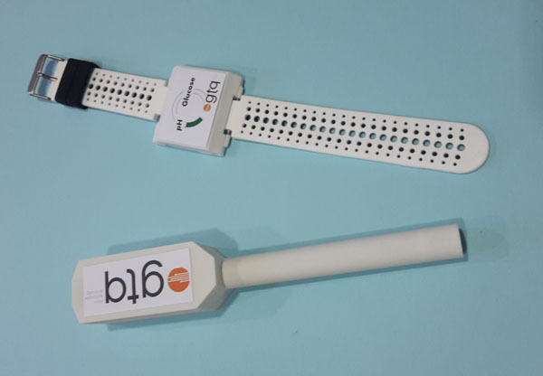 Los dos prototipos que presenta el Instituto de Microelectrónica de Barcelona (IMB-CNM) del CSIC en el MWC2017: arriba, el sensor para monitorizar el sudor; debajo el sensor de pH e iones.  