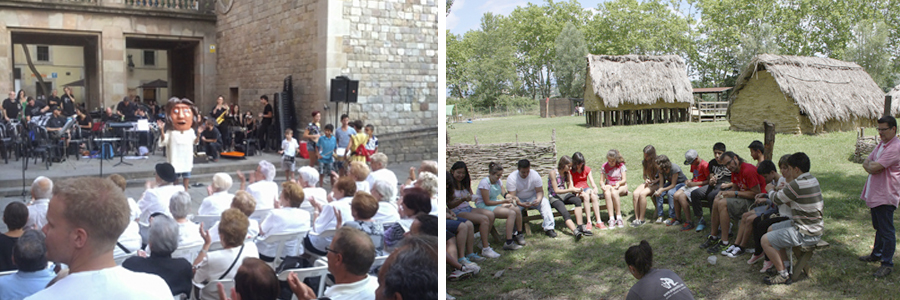 Presentación e la cabezuda en las fiestas del Raval. Visita a la Draga. 
