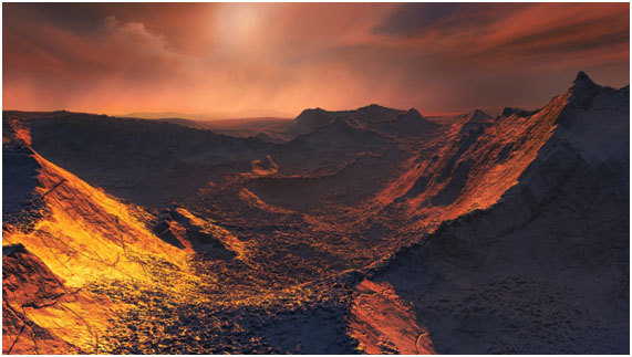 Recreació d’una posta de sol a l’exoplaneta estrella de Barnard b./ Martin Kornmesser/ESO