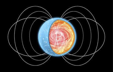 Imatge artística de l'interior d'un magnetar, on es generen les línies del camp magnètic que després emergeixen cap a l'exterior. Crèdit: NASA