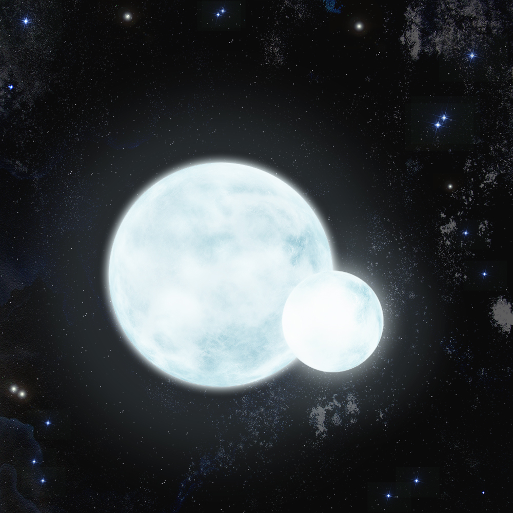 Imagen artística del sistema binario eclipsante pulsante. La enana blanca es la estrella que se encuentra delante de la estrella de secuencia principal. Crédito: Keele University