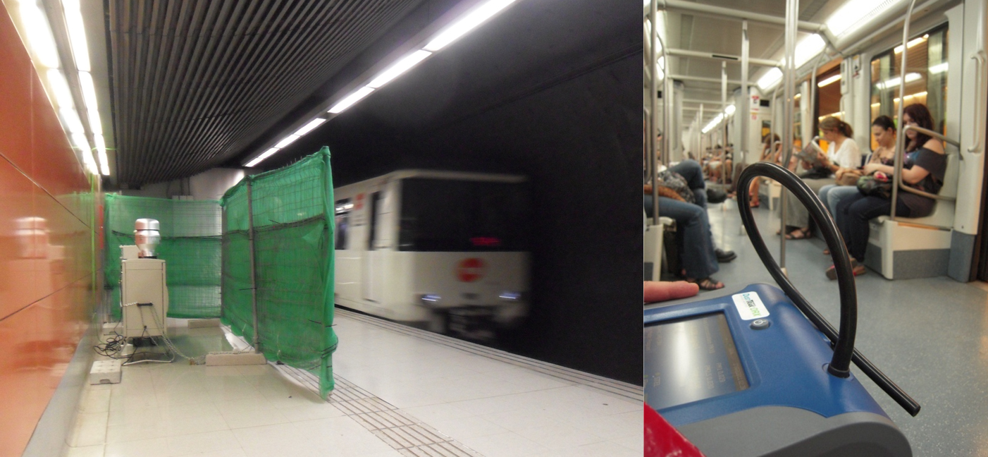 Instrumental per a la presa de mostres a les andanes i a l'interior dels vagons del metro. Imatge: IDAEA/CSIC.